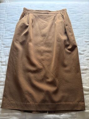 Relaxed Fit Tan Midi Skirt with Elastic Waist